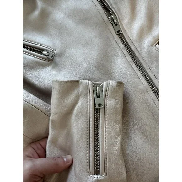 IRO PARIS Milaspe Light Baby Metallic Pink Lambskin Leather Moto Biker Jacket 38 - Picture 5 of 12